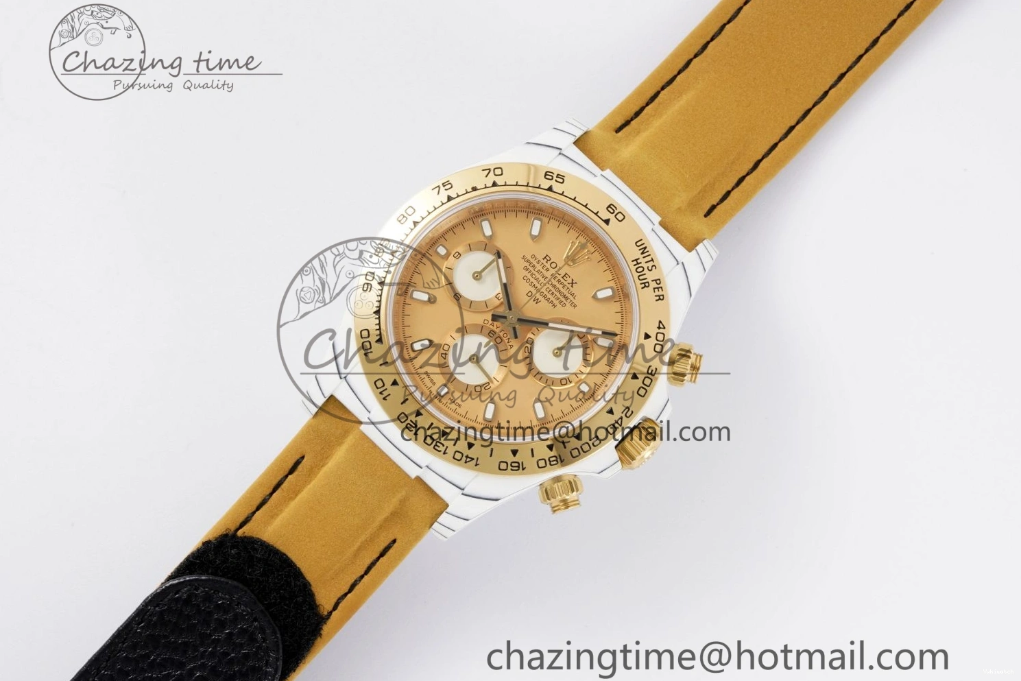 Daytona Bezel Leather Strap A7750 on White DIWF YG Dial DIW Brown YG Edition Case Carbon 0430